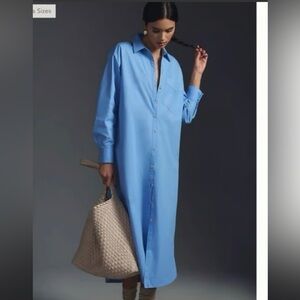 Anthropologie Long-sleeve Shirt Dress In Blue